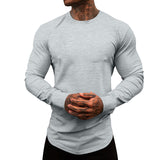 KKBOXLY 2025 autumn and winter fitness long-sleeved slim-fit primer American crew neck elastic casual sports solid color inner top