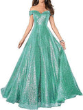 2025Popular trade dress  new one-word shoulder off-the-shoulder dress women's long sequined ball evening dress