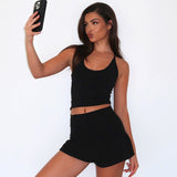 2025 F25ST017  New comfortable low crew neck top and mini culottes front and back two wear casual sports suit