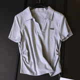 Solid color pinch pleated waist thin POLO collar top  summer new commuter versatile short-sleeved T-shirt women Z326