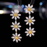 2025 Autumn and winter high-end earrings light luxury high-end bright zircon inlaid long multi-layer small daisy sun flower earrings