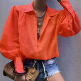 2025 spring and summer new products New  eBay spot steel buckle simple loose lantern sleeve long sleeve commuter shirt