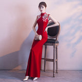 2025 Burgundy toasts  new spring sleeveless wedding bridal dress women's wedding dress morning robe cheongsam