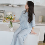 Japanese and Korean version of loose pullover pants set, sweet and cute lace pure cotton polka dot jacquard loose and casual two-piece set