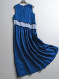 Contrasting color striped splicing fungus lace round neck loose meat cover vest skirt temperament versatile women's dress dress Z593