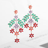 2025 Korean style heavy industry color zircon earrings women's copper inlaid zirconium fringed earrings silver needle personalized flower branch earrings