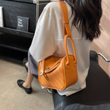 KKBOXLY 2025 niche design fashionable bucket bag women's popular new soft leather oblique span bag solid color shoulder handheld women's bag