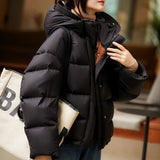 2025 Puff goose down jacket 95 white goose down women's hooded short, Pinghu high-end down jacket women's thick winter