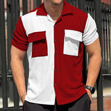 KKBOXLY 2025 24 summer new men's cardigan T-shirt  loose lapel casual color matching shirt multi-pocket short sleeve