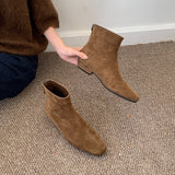 2025  Premium thick heel suede  small ankle boots square head thin short boots women's shoes autumn and winter new velvet Martin boots