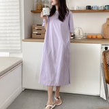 Solid color cotton simple macaron color home nightdress spring new soft and skin-friendly can be worn outside round neck long dress