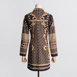 2025 spring new  retro printing bubble bead design sense long sleeve dress women's fashion temperament short skirt