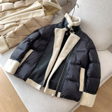 2025 Lamb fur down jacket women's high-end women's leather jacket winter Pinghu short big fur collar splicing winter clothing