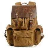 KKBOXLY 2025 New men's backpack canvas casual backpack trendy computer bag oil wax canvas with leather bag trendy street style