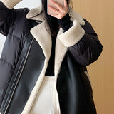 2025 Lamb fur down jacket women's high-end women's leather jacket winter Pinghu short big fur collar splicing winter clothing