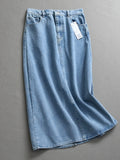 Solid color washed white polished semi-elastic waist high waist thin hip skirt medium and long skirt versatile denim skirt skirt skirt L378