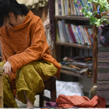 2025    23/8/tea tea/early autumn literary and retro two-color ramie high-neck shoulder loose shirt bottoming shirt