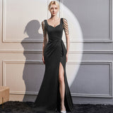 2025 Evening dress dress women's high-end banquet wear black dress Hepburn style design sense formal settings slim long dress