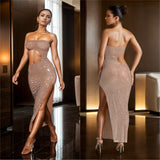 2025 C7057    New  Fashion Women's Clothing Hot Diamond Split Dress Long Dress New