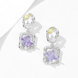 2025 S925 silver needle simple fashion temperament earrings high sense geometric creative design irregular square zircon earrings