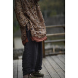 2025  23/4/Tea Ancient/Spring and Summer Literary Retro Ramie Printed Crew Neck Pullover Shoulder Medium Long Shirt