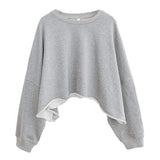 Classic crew neck solid color sweater women's clothing spring and autumn loose casual short top shoulder bubble sleeve jumper