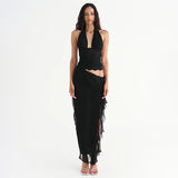 2025 G25ST004  style summer  new New explosive sexy spice girl neck lace lotus leaf dress