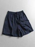 Linen blend thin cool lace-up elastic waist loose wide-leg pants summer versatile casual pants women's shorts X675