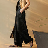 New Chinese shirt set, black gray loose top button-down shirt B0805 jacquard wide-leg pants B0740