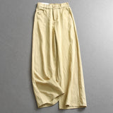 Solid color shrunken pleated semi-elastic waist thin cool commuter loose straight-leg pants versatile wide-leg casual pants women's pants Z920
