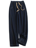 Solid color lace-up elastic waist cover shows leg length loose banana pants versatile thin women's pants jeans trousers J657