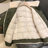 2025 High-end lamb wool splicing down jacket 2 colors~ loose thickened jacket women's  winter women's clothing fur integration