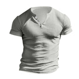 KKBOXLY 2025 popular summer new men's Henry shirt T-shirt outer size  casual knitted slim-fitting versatile top men
