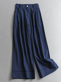 Solid color thin hollow lace splicing cool Yamamoto pants semi-elastic waist wide-leg pants women's casual pants trousers C015