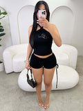 New new women's clothing, sexy neck-hanging sleeveless top, waist-length lace-up hip-wrapped shorts suit for women