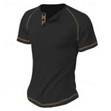 KKBOXLY 2025 Summer New Men's Casual T-Shirt Men's  n Heavy Waffle Crew Neck Button Versatile Solid Color Short Sleeve