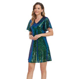 2025new multi-color shiny back zipper party short dress V-neck A-word elegant ball dress