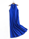 X528 solid color thin minimalist style V-neck sleeveless cotton and linen long dress summer new 2023 commuter temperament dress