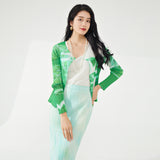 2025 Nanyou high-end women's clothing Sanzhai cardigan jacket spring and summer new printed long-sleeved versatile casual pleated top