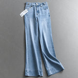 Blue washed white polished high waist thin elastic micro-pull pants commuting versatile casual women's trousers jeans X667