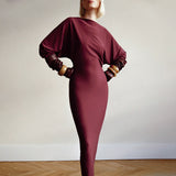 2025 G24DS234  New women's clothing autumn new fashionable and elegant solid color long-sleeved loose big halter dress