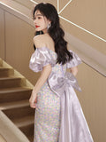 2025 One-word shoulder evening dress  new light luxury socialites annual meeting waist fishtail skirt host high-end dress skirt