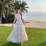 2025 Light Dress  Dress Long Dress & Ankle Small Rose Floral Suspender Pleated High Waist Swing Vacation Skirt