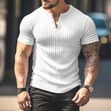 KKBOXLY 2025 popular summer new men's Henry shirt T-shirt outer size  casual knitted slim-fitting versatile top men