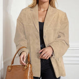 2025 spring new  women's clothing temperament retro style brown loose pocket suede long-sleeved blazer women