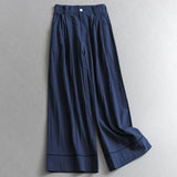 Solid color thin hollow lace splicing cool Yamamoto pants semi-elastic waist wide-leg pants women's casual pants trousers C015