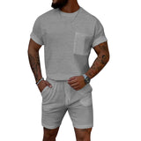KKBOXLY 2025 popular  summer  trends Waffle crew neck men's suit summer two-piece set high-end trend