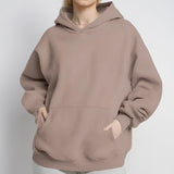 2025 popular autumn  women's clothing temperament commuting solid color loose pocket fashion casual hooded sports sweater 661