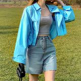 Korean version ramie cotton loose temperament shirt top youth vitality commuting ins style short versatile lapel jacket
