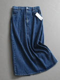 Solid color washed white polished semi-elastic waist high waist thin hip skirt medium and long skirt versatile denim skirt skirt skirt L378